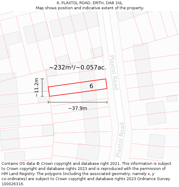 6, PLAXTOL ROAD, ERITH, DA8 1NL: Plot and title map
