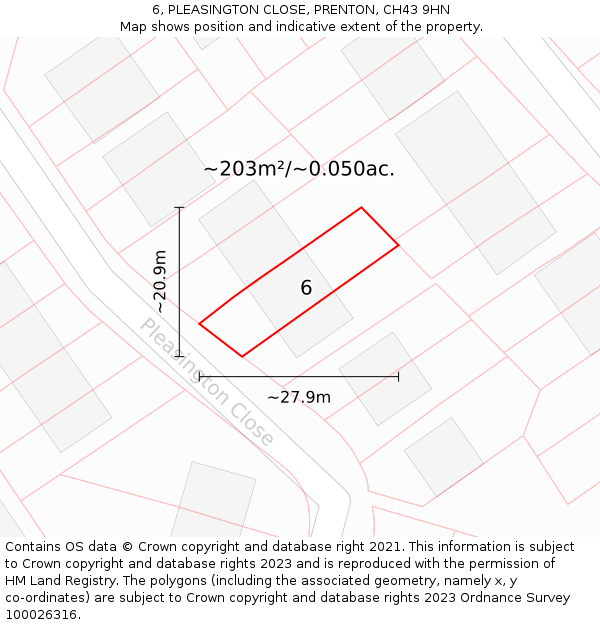 6, PLEASINGTON CLOSE, PRENTON, CH43 9HN: Plot and title map