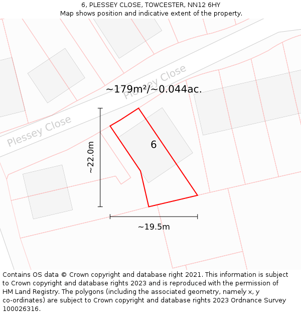6, PLESSEY CLOSE, TOWCESTER, NN12 6HY: Plot and title map