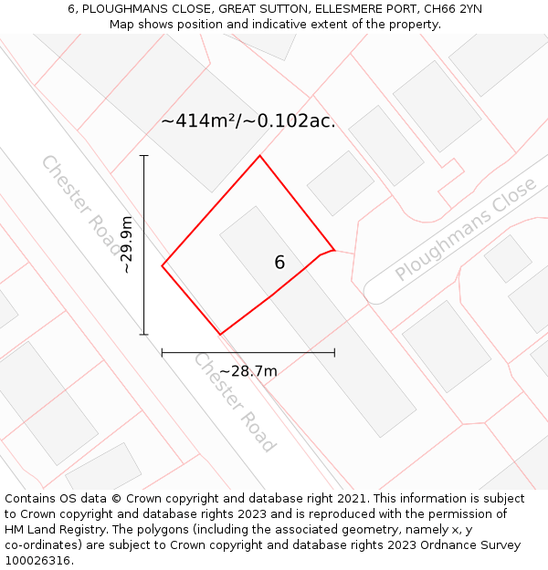 6, PLOUGHMANS CLOSE, GREAT SUTTON, ELLESMERE PORT, CH66 2YN: Plot and title map