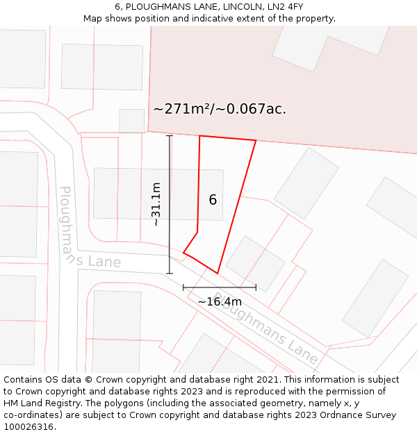 6, PLOUGHMANS LANE, LINCOLN, LN2 4FY: Plot and title map