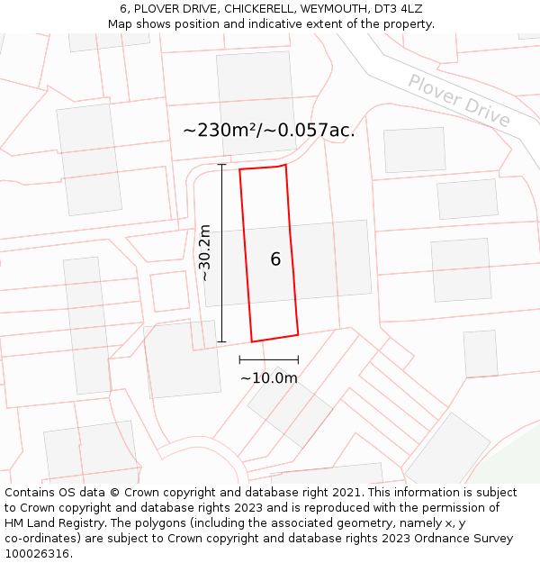 6, PLOVER DRIVE, CHICKERELL, WEYMOUTH, DT3 4LZ: Plot and title map