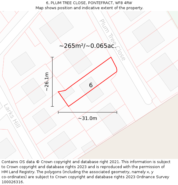 6, PLUM TREE CLOSE, PONTEFRACT, WF8 4RW: Plot and title map