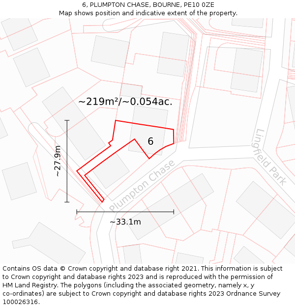 6, PLUMPTON CHASE, BOURNE, PE10 0ZE: Plot and title map