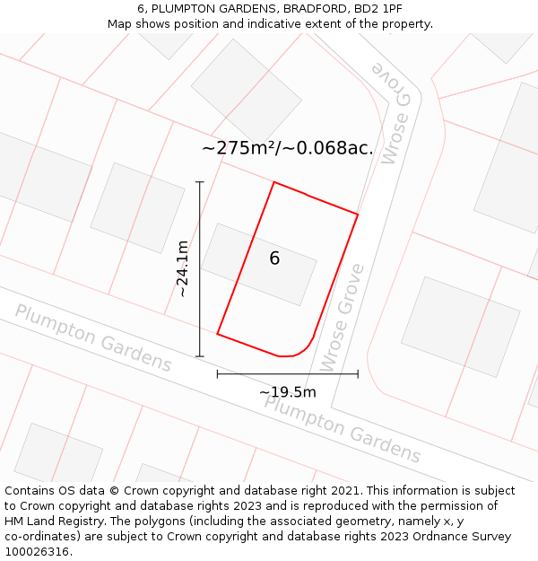 6, PLUMPTON GARDENS, BRADFORD, BD2 1PF: Plot and title map