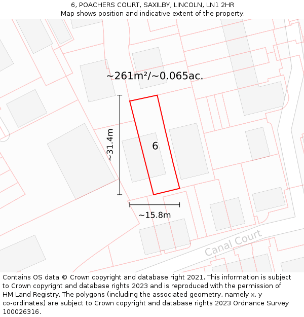 6, POACHERS COURT, SAXILBY, LINCOLN, LN1 2HR: Plot and title map
