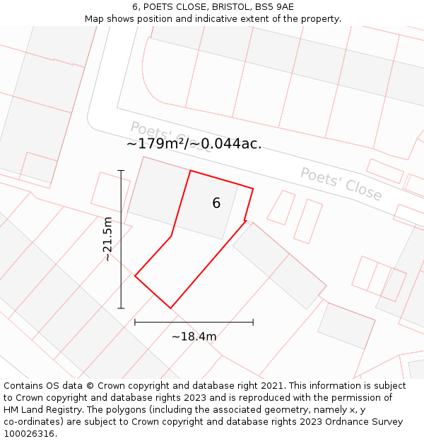 6, POETS CLOSE, BRISTOL, BS5 9AE: Plot and title map