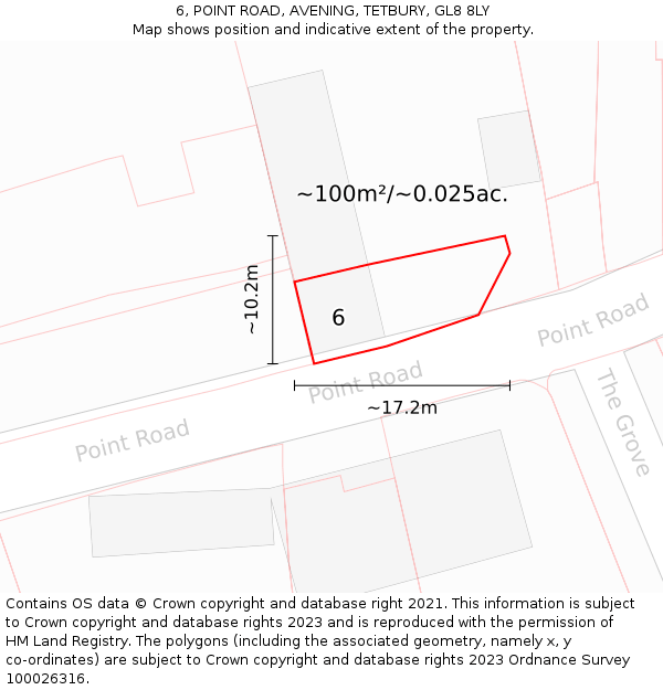 6, POINT ROAD, AVENING, TETBURY, GL8 8LY: Plot and title map