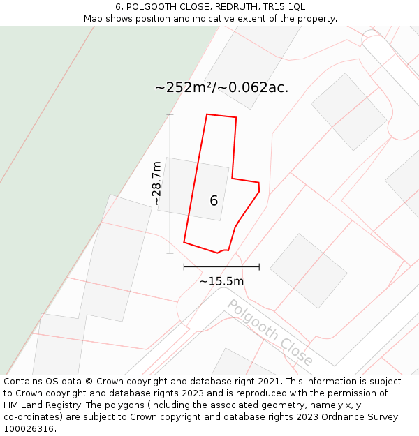 6, POLGOOTH CLOSE, REDRUTH, TR15 1QL: Plot and title map
