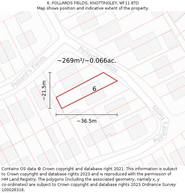6, POLLARDS FIELDS, KNOTTINGLEY, WF11 8TD: Plot and title map