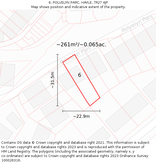 6, POLVELYN PARC, HAYLE, TR27 4JP: Plot and title map