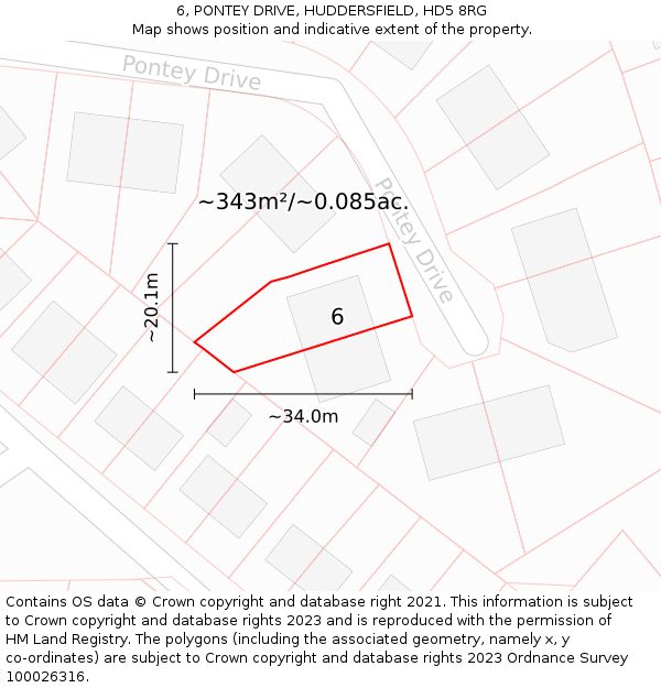 6, PONTEY DRIVE, HUDDERSFIELD, HD5 8RG: Plot and title map
