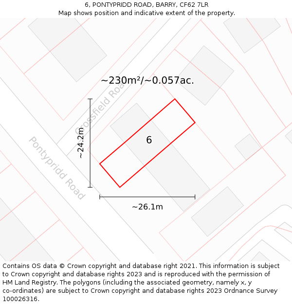 6, PONTYPRIDD ROAD, BARRY, CF62 7LR: Plot and title map