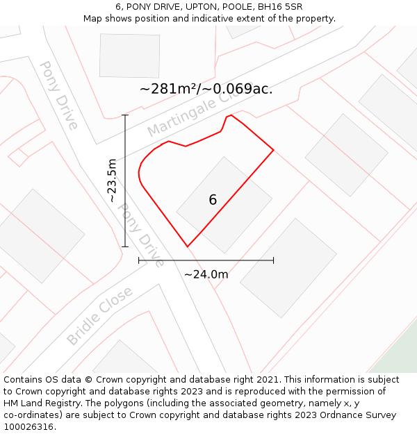 6, PONY DRIVE, UPTON, POOLE, BH16 5SR: Plot and title map