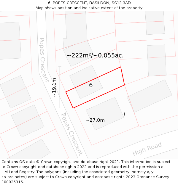 6, POPES CRESCENT, BASILDON, SS13 3AD: Plot and title map