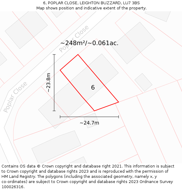 6, POPLAR CLOSE, LEIGHTON BUZZARD, LU7 3BS: Plot and title map