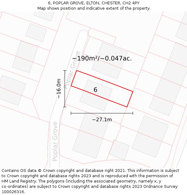 6, POPLAR GROVE, ELTON, CHESTER, CH2 4PY: Plot and title map