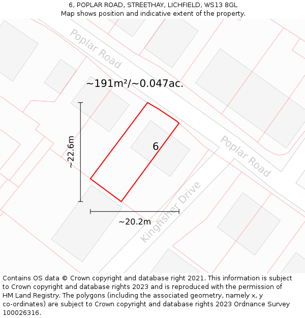 6, POPLAR ROAD, STREETHAY, LICHFIELD, WS13 8GL: Plot and title map