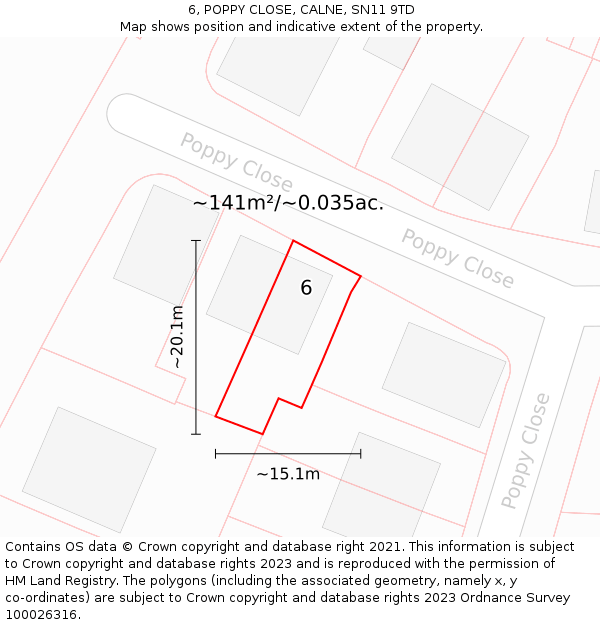 6, POPPY CLOSE, CALNE, SN11 9TD: Plot and title map