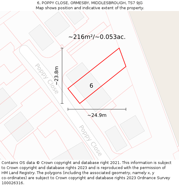 6, POPPY CLOSE, ORMESBY, MIDDLESBROUGH, TS7 9JG: Plot and title map