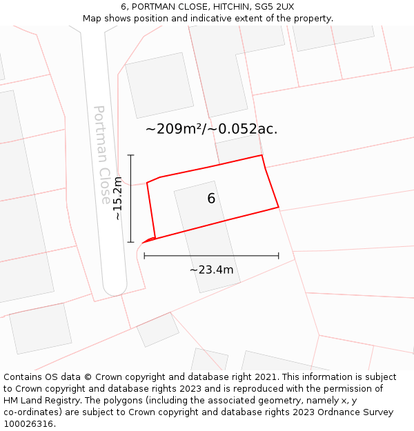 6, PORTMAN CLOSE, HITCHIN, SG5 2UX: Plot and title map