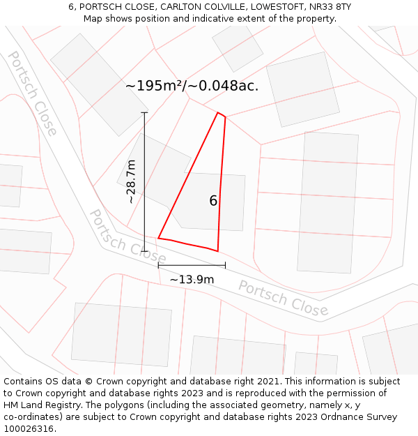 6, PORTSCH CLOSE, CARLTON COLVILLE, LOWESTOFT, NR33 8TY: Plot and title map