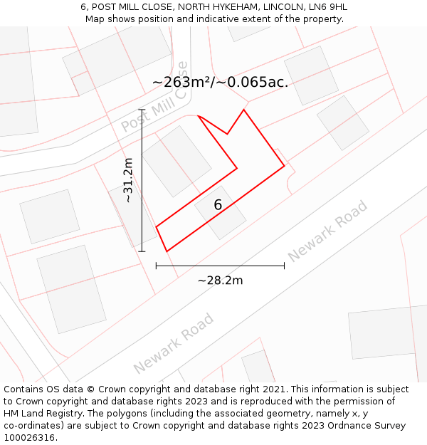 6, POST MILL CLOSE, NORTH HYKEHAM, LINCOLN, LN6 9HL: Plot and title map