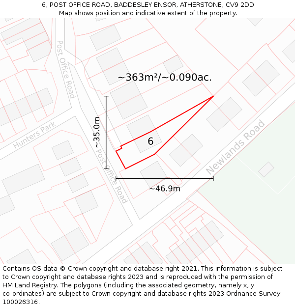 6, POST OFFICE ROAD, BADDESLEY ENSOR, ATHERSTONE, CV9 2DD: Plot and title map