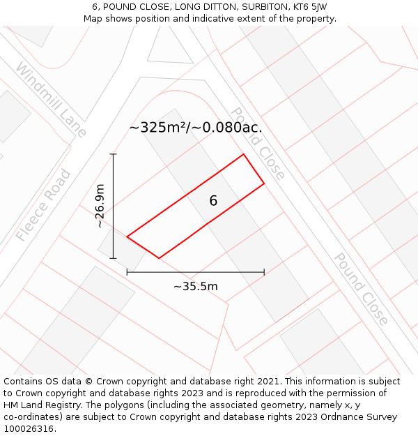 6, POUND CLOSE, LONG DITTON, SURBITON, KT6 5JW: Plot and title map