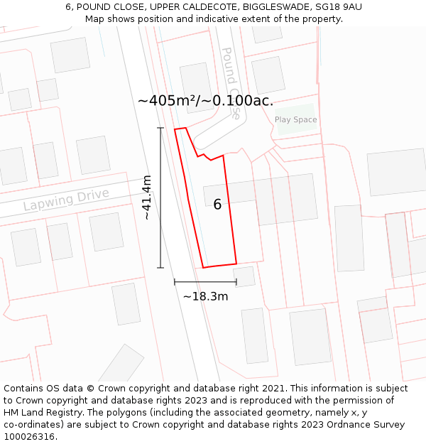6, POUND CLOSE, UPPER CALDECOTE, BIGGLESWADE, SG18 9AU: Plot and title map