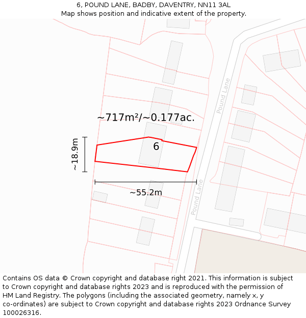 6, POUND LANE, BADBY, DAVENTRY, NN11 3AL: Plot and title map