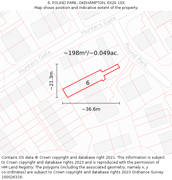6, POUND PARK, OKEHAMPTON, EX20 1SX: Plot and title map
