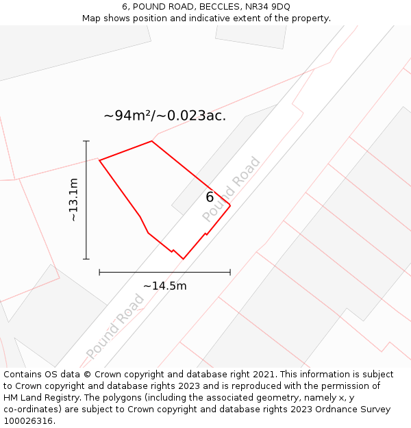 6, POUND ROAD, BECCLES, NR34 9DQ: Plot and title map
