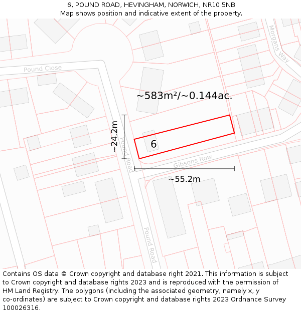 6, POUND ROAD, HEVINGHAM, NORWICH, NR10 5NB: Plot and title map