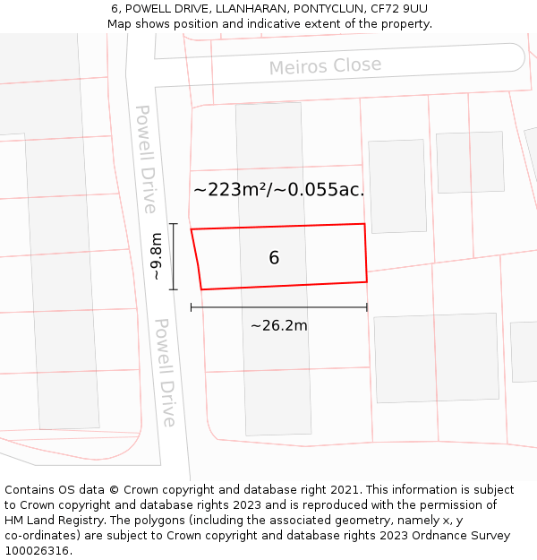 6, POWELL DRIVE, LLANHARAN, PONTYCLUN, CF72 9UU: Plot and title map