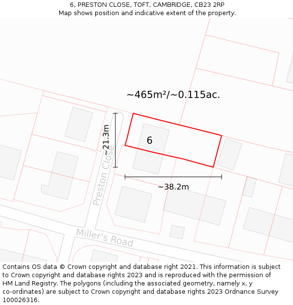 6, PRESTON CLOSE, TOFT, CAMBRIDGE, CB23 2RP: Plot and title map
