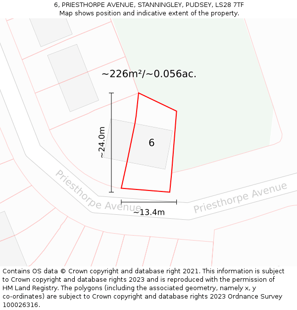 6, PRIESTHORPE AVENUE, STANNINGLEY, PUDSEY, LS28 7TF: Plot and title map