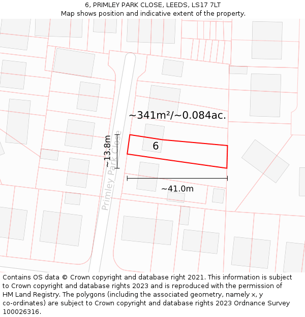 6, PRIMLEY PARK CLOSE, LEEDS, LS17 7LT: Plot and title map