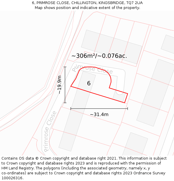 6, PRIMROSE CLOSE, CHILLINGTON, KINGSBRIDGE, TQ7 2UA: Plot and title map