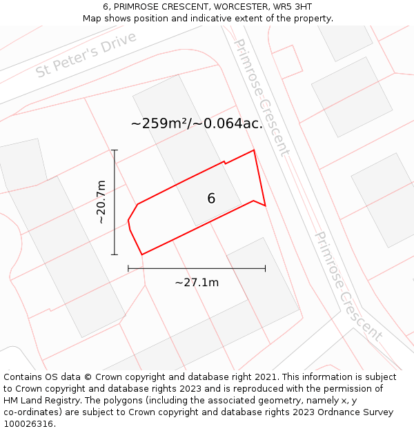 6, PRIMROSE CRESCENT, WORCESTER, WR5 3HT: Plot and title map