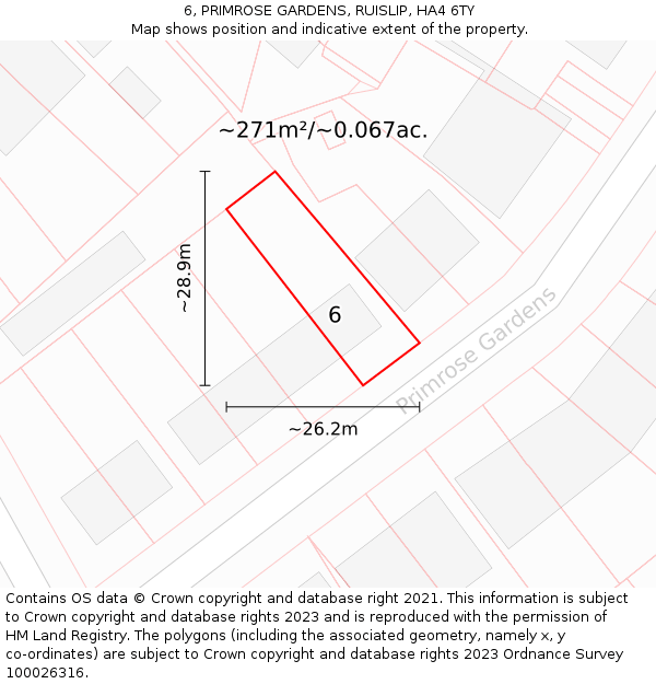 6, PRIMROSE GARDENS, RUISLIP, HA4 6TY: Plot and title map