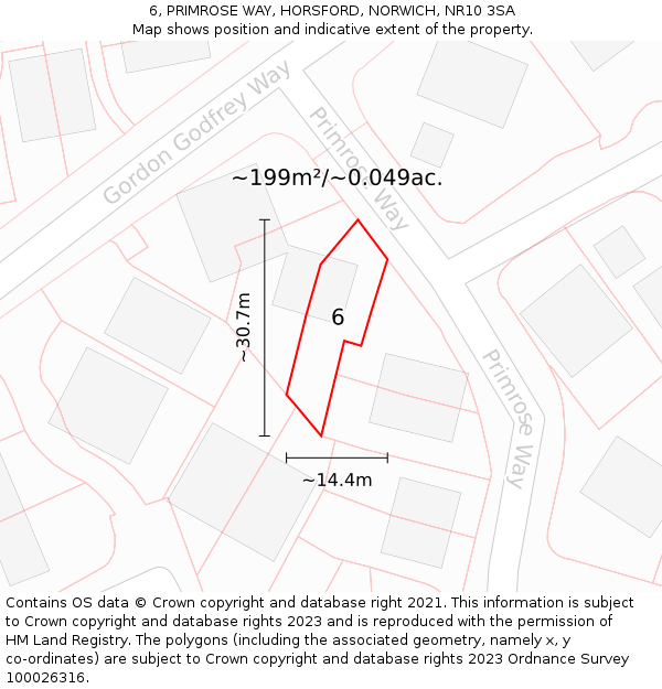 6, PRIMROSE WAY, HORSFORD, NORWICH, NR10 3SA: Plot and title map