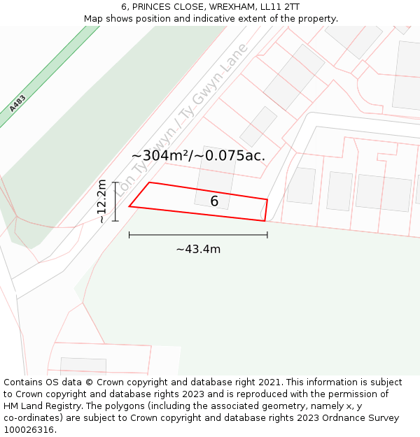 6, PRINCES CLOSE, WREXHAM, LL11 2TT: Plot and title map