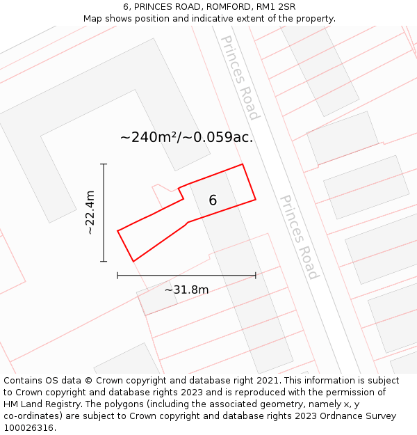 6, PRINCES ROAD, ROMFORD, RM1 2SR: Plot and title map