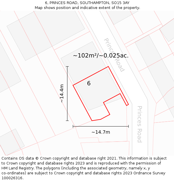 6, PRINCES ROAD, SOUTHAMPTON, SO15 3AY: Plot and title map