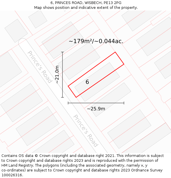6, PRINCES ROAD, WISBECH, PE13 2PG: Plot and title map