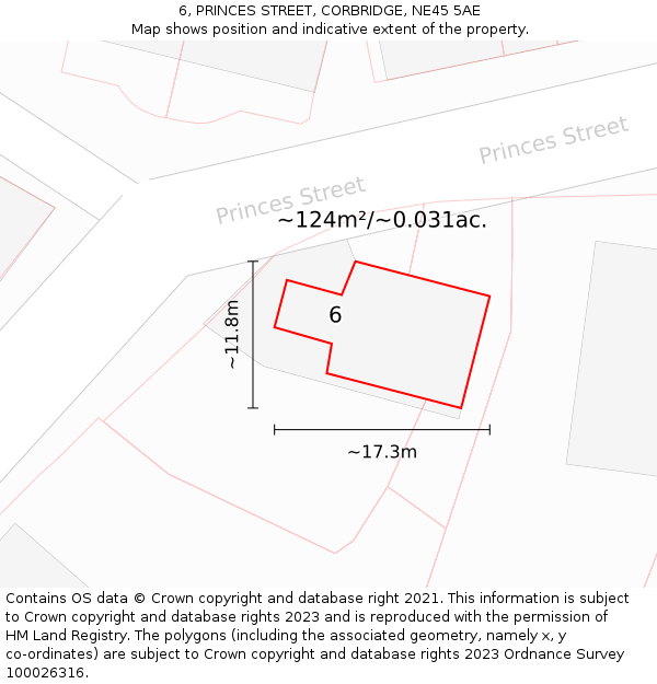 6, PRINCES STREET, CORBRIDGE, NE45 5AE: Plot and title map