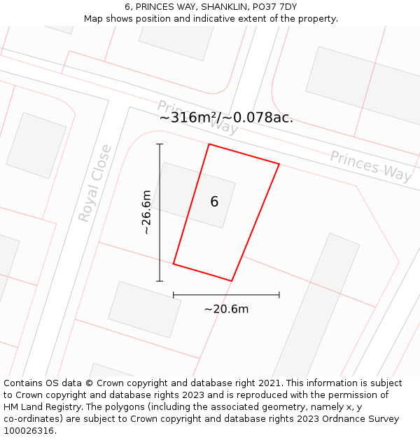 6, PRINCES WAY, SHANKLIN, PO37 7DY: Plot and title map