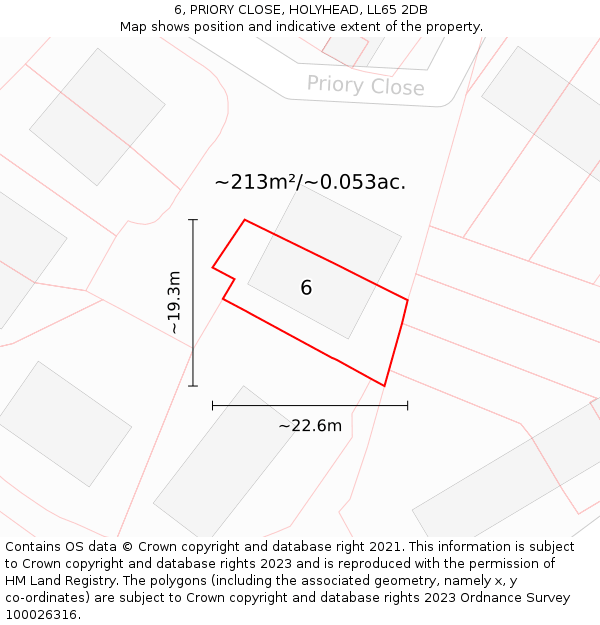 6, PRIORY CLOSE, HOLYHEAD, LL65 2DB: Plot and title map