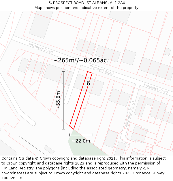 6, PROSPECT ROAD, ST ALBANS, AL1 2AX: Plot and title map